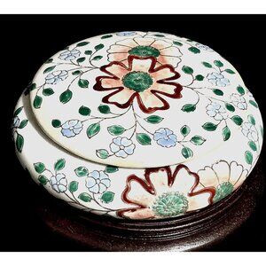 Hand-Painted‎ Floral Ceramic Trinket Box With Lid Round Floral Motif Decorative